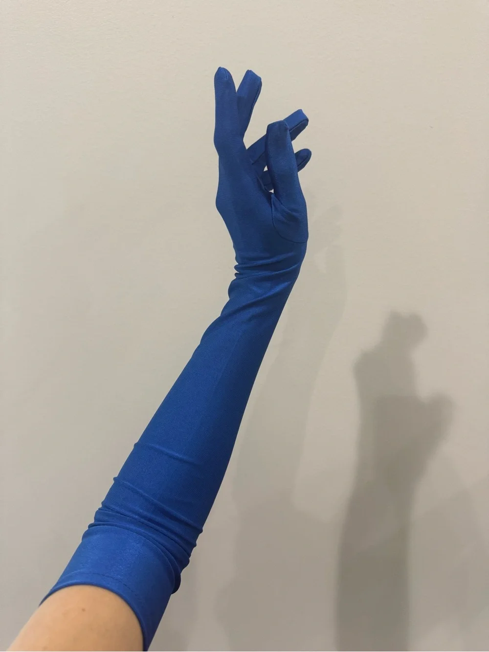 Women's Long Royal Blue Satin Look Gloves